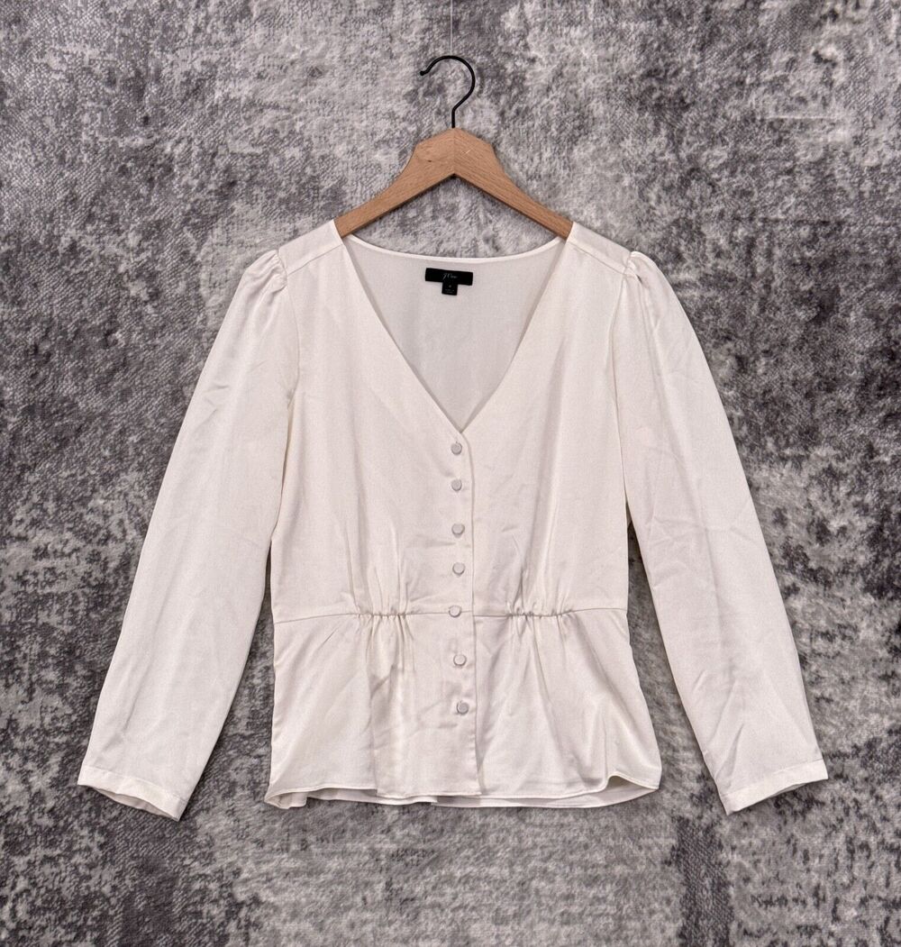 J Crew Top 4 Womens Ivory Satin Button Down Blouse